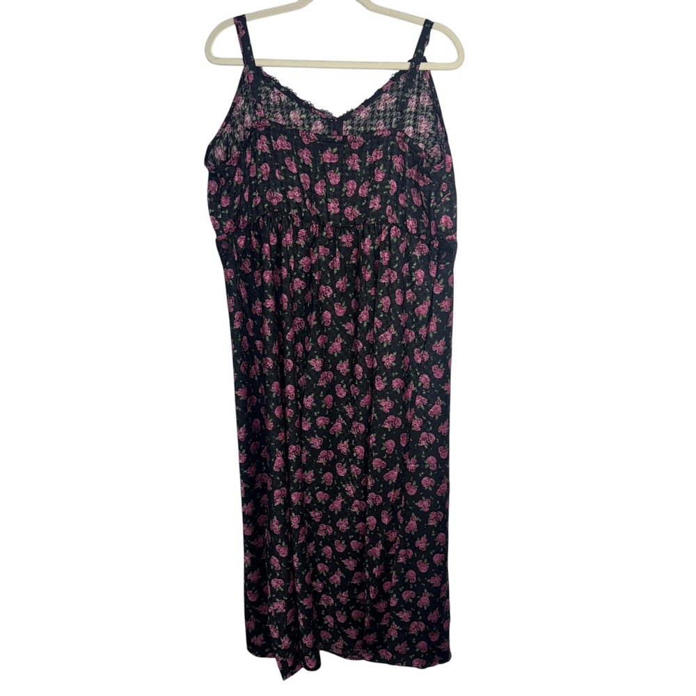 New Torrid Maxi Woven Jacquard Lace Trim Cami Dress Pink Rose Black Floral 2X - Picture 3 of 9